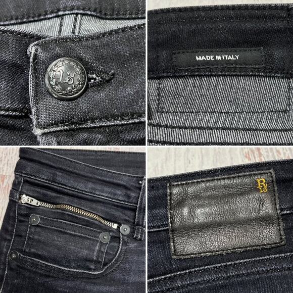 R13 Biker Boy Jeans SIZE 29 WAIST 32 x 26 Stardust Black Distressed Soft Denim - Picture 3 of 15
